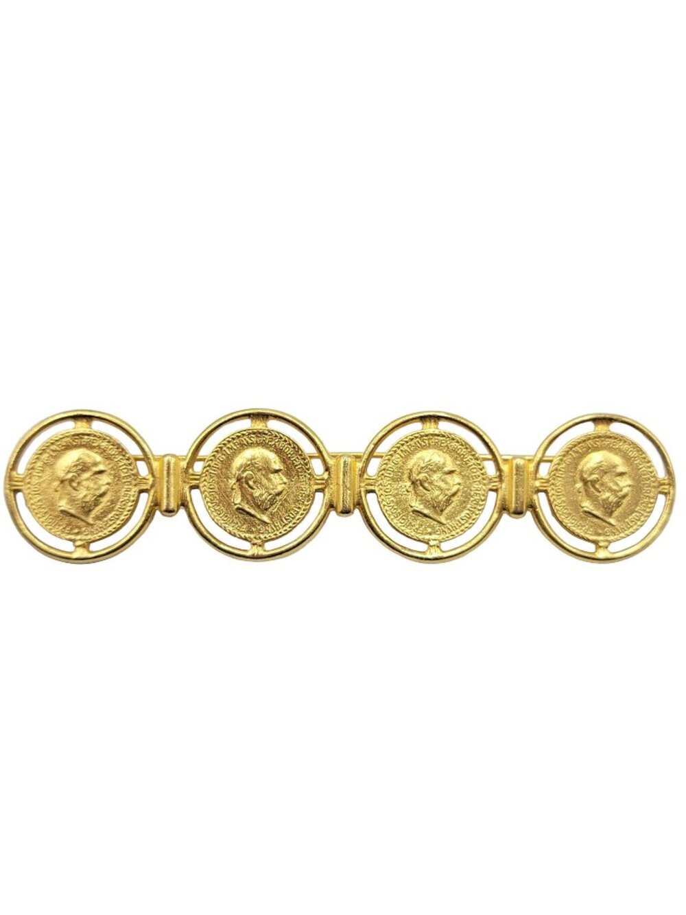 Ben Amun Gold Tone Four Lined Coins Bar Brooch, Signed